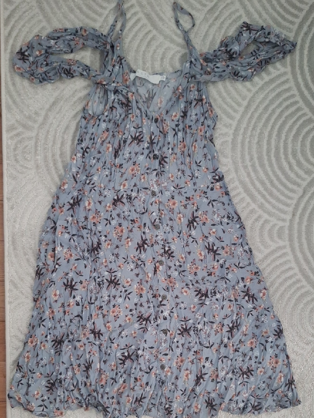 Astr Light Blue Floral Tie-Shoulder Dress